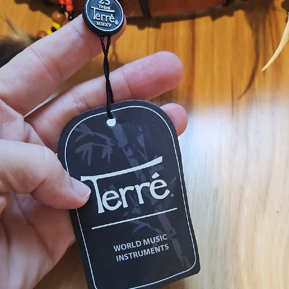 Rustic Brown Drum with Feather Details - Picture 3 of 5